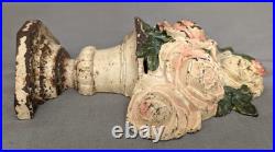 Antique HUBLEY Cast Iron Flowers in Vase Door Stop Roses Dark & Light Pink (S)