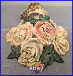Antique HUBLEY Cast Iron Flowers in Vase Door Stop Roses Dark & Light Pink (S)