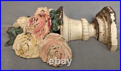 Antique HUBLEY Cast Iron Flowers in Vase Door Stop Roses Dark & Light Pink (S)