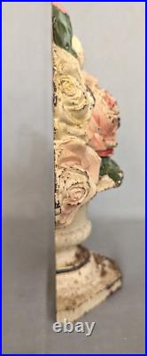 Antique HUBLEY Cast Iron Flowers in Vase Door Stop Roses Dark & Light Pink (S)