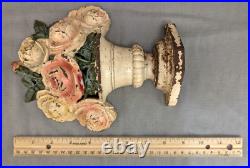 Antique HUBLEY Cast Iron Flowers in Vase Door Stop Roses Dark & Light Pink (S)