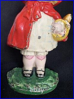 Antique HUBLEY Cast Iron Little Red Riding Hood Door Stop Original Paint