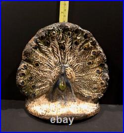Antique HUBLEY PEACOCK Cast Iron Door Stop ca. 1910