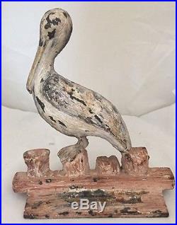 Antique HUBLEY Pelican Bird Cast Iron Metal Art Doorstop