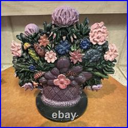 Antique HUBLEY Style Cast Iron Flower Basket Door Stop Original Very Nice