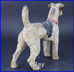 Antique HUBLEY Wire Haired Fox Terrier Dog Cast Iron Doorstop Sculpture NR BNF
