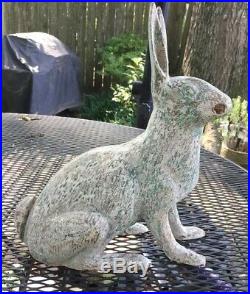 Antique HUBLEY cast iron rabbit door stop/garden statue 9.5x11.5 lovely PATINA
