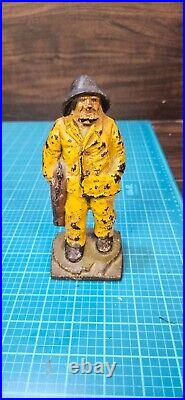 Antique Heavy Cast Iron Fisherman Doorstop Old Salt in Yellow Jacket Nautical Antique Heavy Cast Iron Fisherman Doorstop Old Salt in Yellow Jacket Nautical
