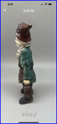 Antique Heavy Cast Iron Garden Mining Gnome with Lantern & Keys Door Stop 9