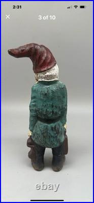 Antique Heavy Cast Iron Garden Mining Gnome with Lantern & Keys Door Stop 9