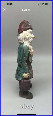 Antique Heavy Cast Iron Garden Mining Gnome with Lantern & Keys Door Stop 9