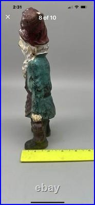 Antique Heavy Cast Iron Garden Mining Gnome with Lantern & Keys Door Stop 9