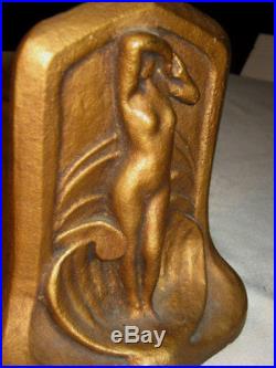 Antique Heavy & Solid Cast Iron Nude Lady Bust Art Deco Statue Doorstop Weight