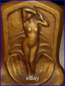 Antique Heavy & Solid Cast Iron Nude Lady Bust Art Deco Statue Doorstop Weight