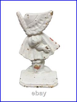 Antique Heavy White Hubley Sunbonnet Sue Cast Iron Doorstop c1900 6 x 3.75