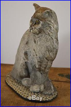 Antique House Cat Cast Iron 10 pound Door Stop Chic Alley Cat Nice Paint Rug