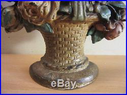 Antique Hubley #121 Potted Flower basket with bow Cast Iron Doorstop Orig Paint