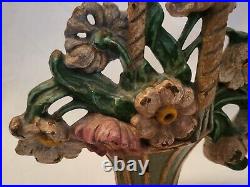 Antique Hubley 182 Doorstop Basket of Flowers Cast Iron Original Paint