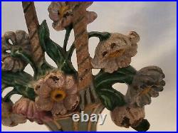 Antique Hubley 182 Doorstop Basket of Flowers Cast Iron Original Paint