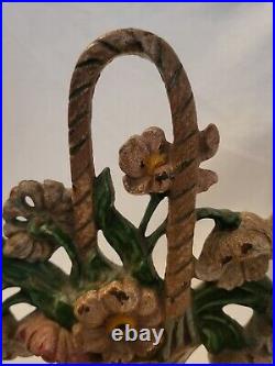 Antique Hubley 182 Doorstop Basket of Flowers Cast Iron Original Paint