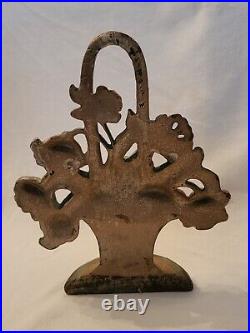 Antique Hubley 182 Doorstop Basket of Flowers Cast Iron Original Paint