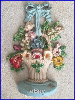 Antique Hubley #189 Cast Iron Doorstop Flower Bouquet Basket Early 1900's