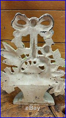 Antique Hubley #189 Flower Basket Door Stop with Bow Lily of the Valley Cast Iron