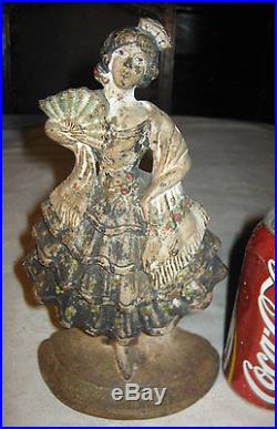 Antique Hubley # 193 Spanish Girl Lady Cast Iron Art Statue Dancing Fan Doorstop