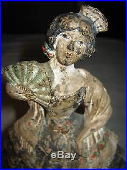 Antique Hubley # 193 Spanish Girl Lady Cast Iron Art Statue Dancing Fan Doorstop