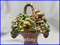 Antique Hubley #8 Cast Iron Door Stop Flower Basket Book End 6 tall