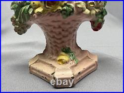 Antique Hubley #8 Cast Iron Door Stop Flower Basket Book End 6 tall