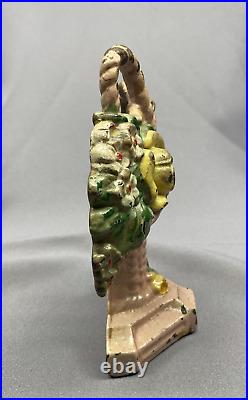 Antique Hubley #8 Cast Iron Door Stop Flower Basket Book End 6 tall