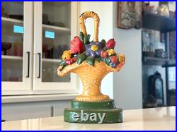 Antique Hubley Americana Decorative Yellow Flower Basket Cast Iron Door Stop Antique Hubley Americana Decorative Yellow Flower Basket Cast Iron Door Stop