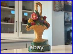 Antique Hubley Americana Decorative Yellow Flower Basket Cast Iron Door Stop Antique Hubley Americana Decorative Yellow Flower Basket Cast Iron Door Stop