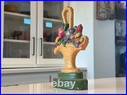 Antique Hubley Americana Decorative Yellow Flower Basket Cast Iron Door Stop Antique Hubley Americana Decorative Yellow Flower Basket Cast Iron Door Stop