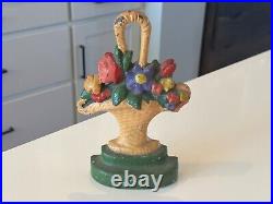 Antique Hubley Americana Decorative Yellow Flower Basket Cast Iron Door Stop Antique Hubley Americana Decorative Yellow Flower Basket Cast Iron Door Stop