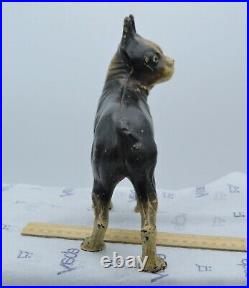 Antique Hubley Black Brown & Cream Cast Iron Boston Terrier Dog Statue Doorstop