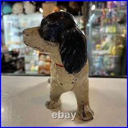 Antique Hubley Black and White Large 11 Cocker Spaniel Cast Iron Dog Door Stop