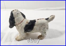 Antique Hubley Cast Iron Black & White Cocker Spaniel Dog Doorstop / Bookend