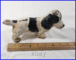 Antique Hubley Cast Iron Black & White Cocker Spaniel Dog Doorstop / Bookend