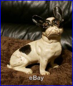Antique Hubley Cast Iron Black & White French Bulldog Dog Doorstop PA Toy Co