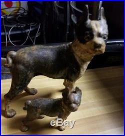 Antique Hubley Cast Iron Boston Terrier Dog Doorstop and coin slot mini