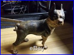 Antique Hubley Cast Iron Boston Terrier Dog Doorstop and coin slot mini