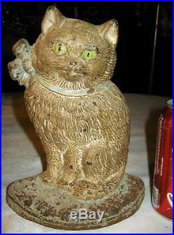 Antique Hubley Cast Iron Cat With Bow Home Art Statue Sculpture Door Doorstop