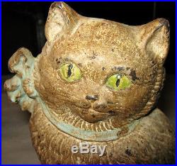 Antique Hubley Cast Iron Cat With Bow Home Art Statue Sculpture Door Doorstop