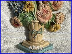 Antique Hubley Cast Iron DELPHINIUM flower basket #490 doorstop