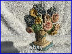 Antique Hubley Cast Iron DELPHINIUM flower basket #490 doorstop