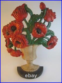 Antique Hubley Cast Iron Doorstop 10 1/2'', POPPIES, original paint, nice