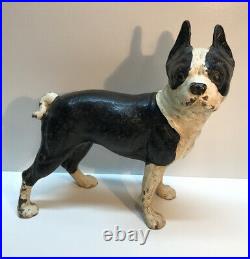 Antique Hubley Cast Iron Doorstop Boston Terrier Dog Right Facing Slotted Screw