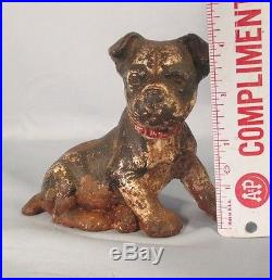 Antique Hubley Cast Iron Doorstop Boston Terrier Puppy Dog Solid 4 1/2 Tall